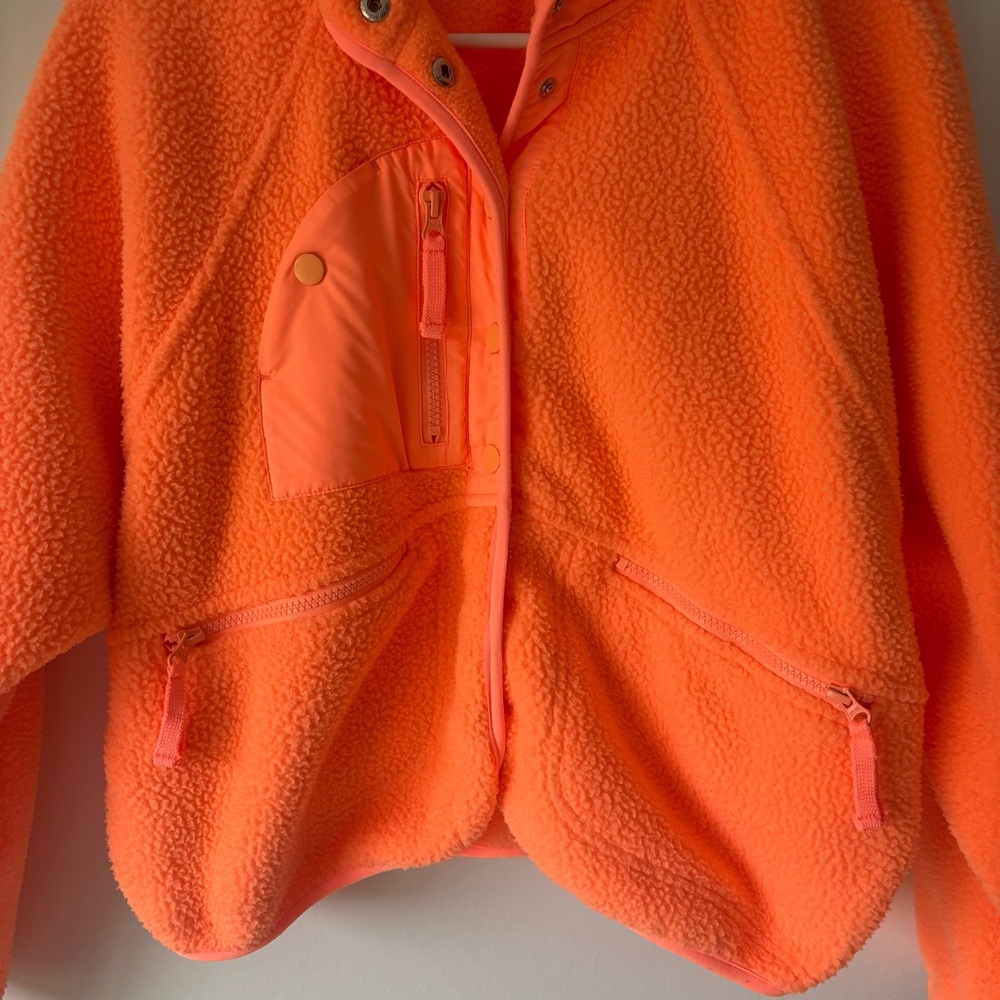 FP Movement Hit The Slopes Neon Orange Sherpa Oversized Cropped Fleece Jacket - Picture 9 of 13